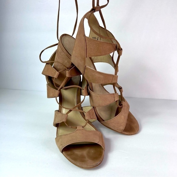 VINCE Camuto Winola Lace Up Block Heels, faux suede, tan beige taupe, size 9.5 - Picture 6 of 8